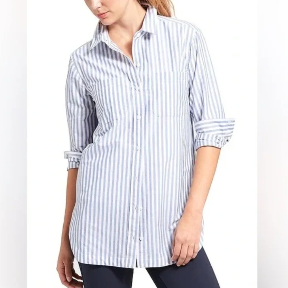 Athleta Blue/White Stripe Weekender Shirt